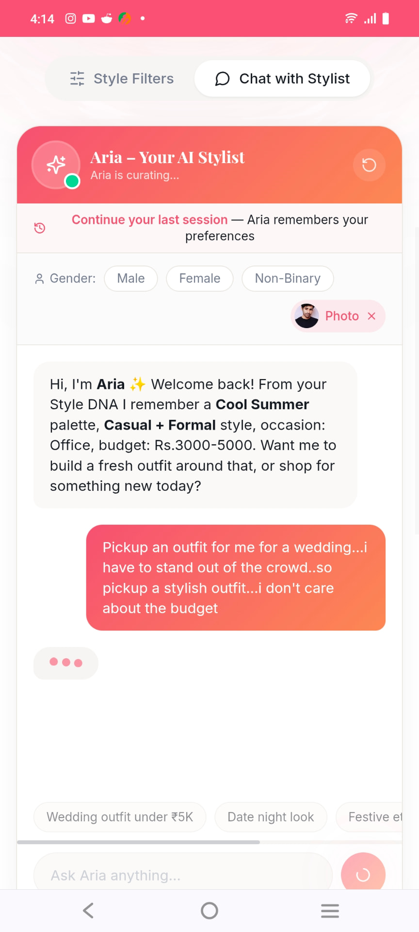 Chat with Aria, the AI Stylist