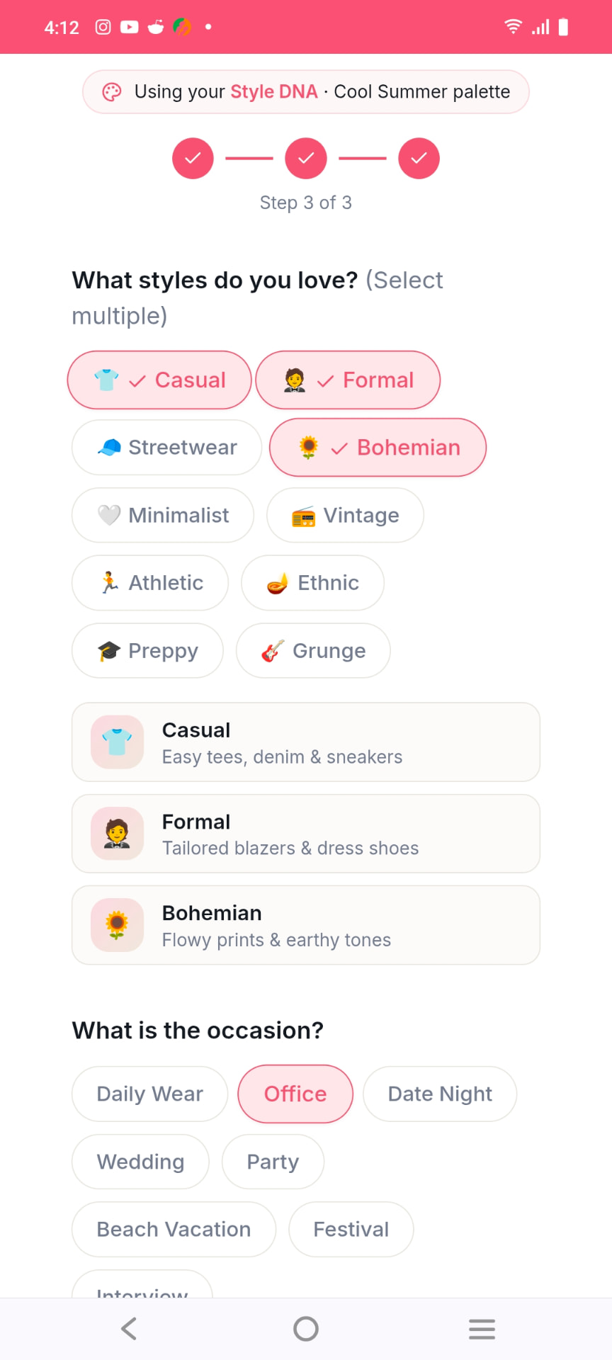 AI Stylist — Style DNA quiz