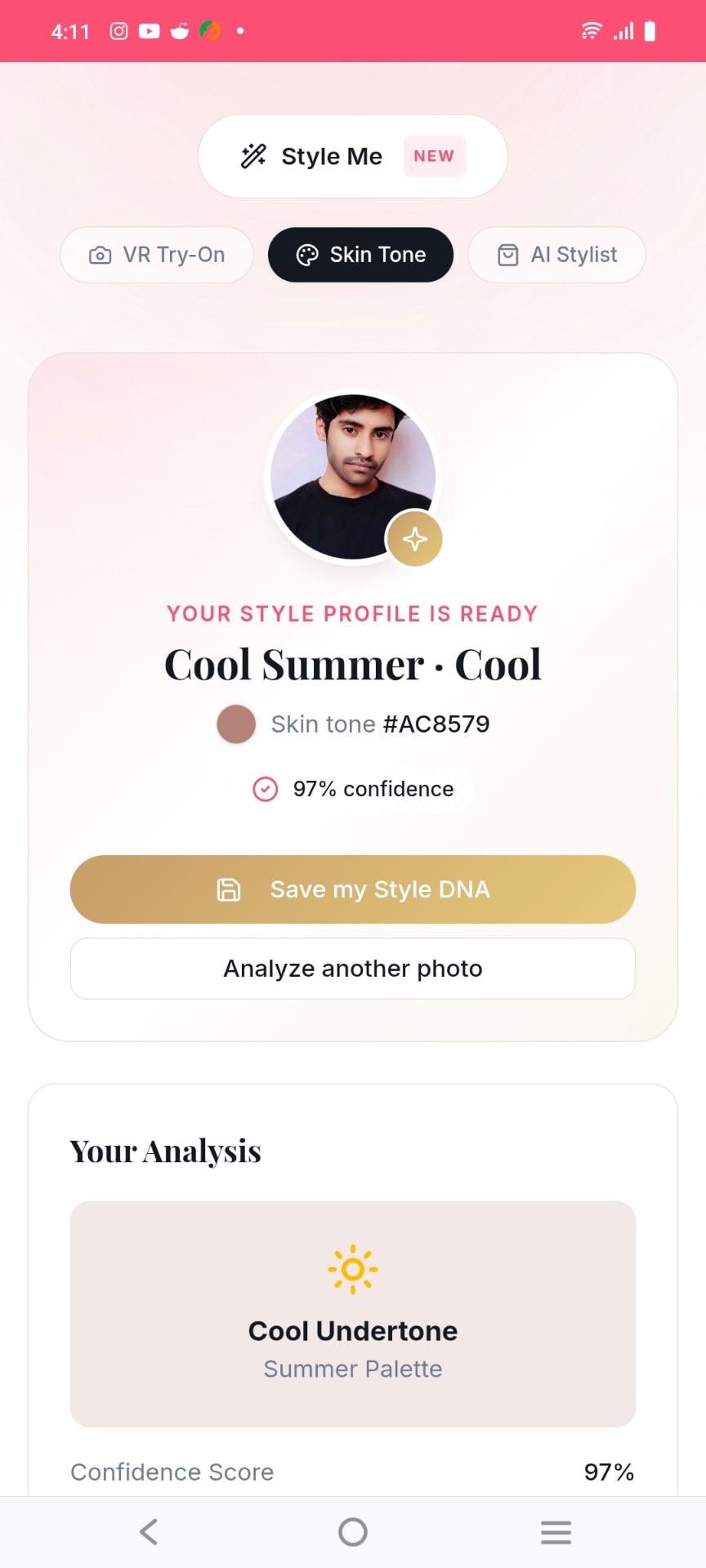 Skin Tone Analysis result