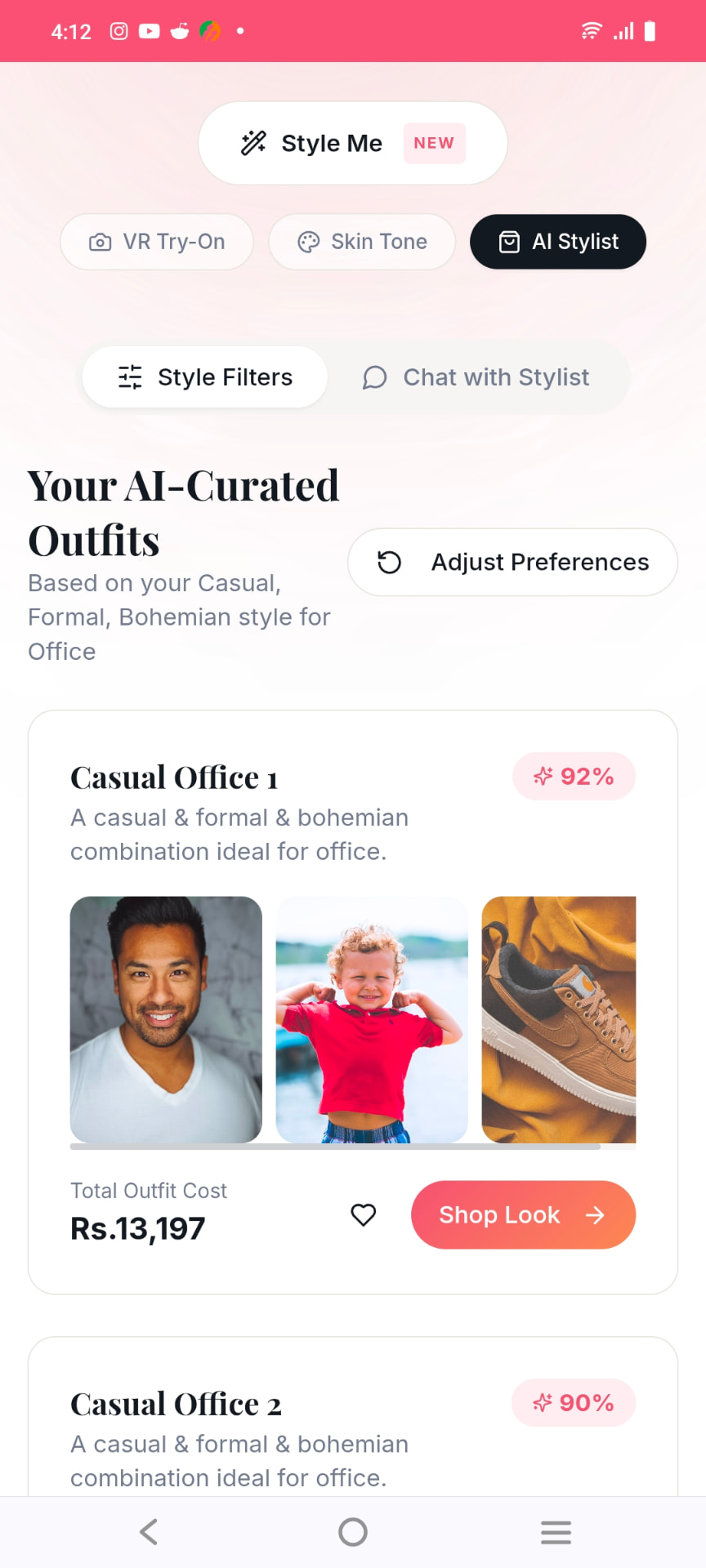 AI-curated outfit results